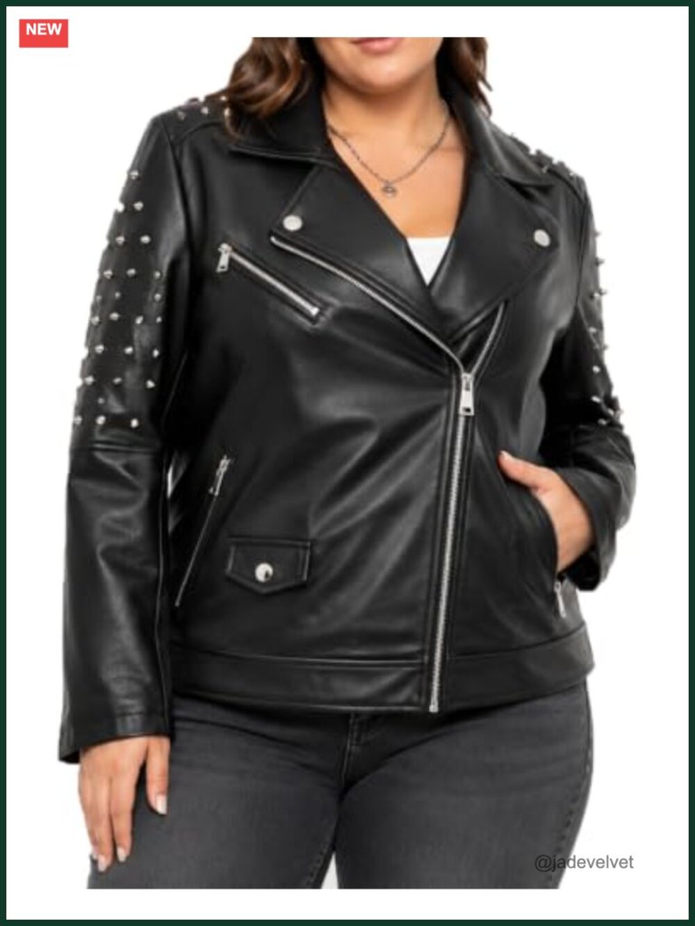Faux Leather Studded Rivet Moto Biker Jacket Women Plus Size
